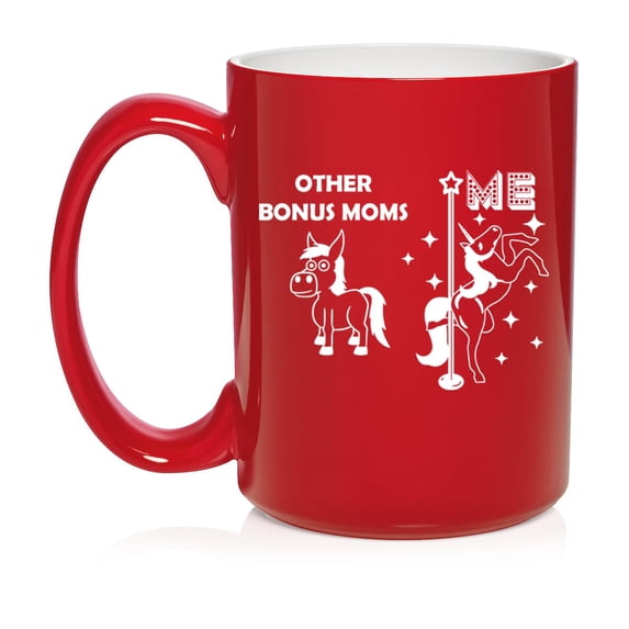 Bonus Mom Superstar Unicorn Funny Mother In Law Ceramic Coffee Mug Tea Cup Gift for Her, Gift For Mom (15oz Red)