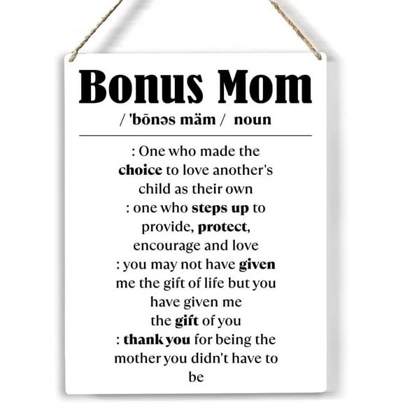 Bonus Mom Wood Sign Bonus Mom Definition Wooden Signs Rustic Hanging Plaque Home Wall Art 8x10, Perfect Mother Sign Wall Decor for Home Bedroom