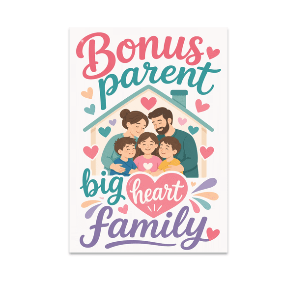 Bonus Parent Big Heart Family Wall Art - Blended Families - 13x19 Poster Print