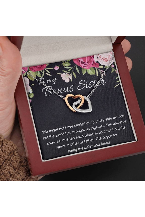 Bonus SisterHeart Necklace Message Card Sentimental Present Birthday Unbiological Sister, Multi Interlocking Heart Necklace
