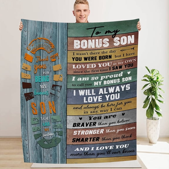 Bonus Son Blanket Gift, Bonus Son Blanket Gift from Bonus Mom Dad 60"x50" Step Son Birthday Blanket Gift, Birthday Graduation Flannel Blankets Gift for Bonus Son