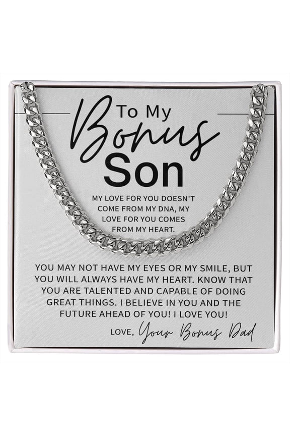 To My Bonus Son From Bonus Dad Stepson From Stepdad Necklace A Meaningful Necklace Perfect For Anniversaries Birthdays Valentine Version 303, White Cuban Link Necklace