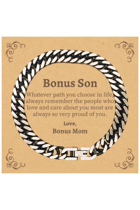 Bonus Son Cuban Link Chain Bracelet, Always so very proud of you, Inspirational Bonus Son Birthday Supporting Gifts From Bonus Mom