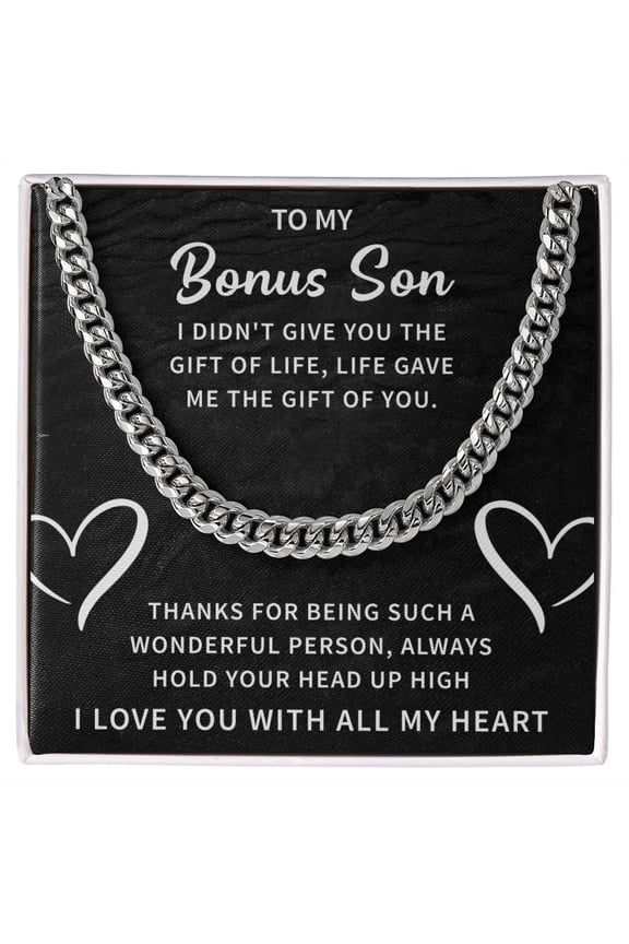 Bonus Son Cuban Link Chain - Stepson Gift for Birthdays, Holidays & Special Occasions