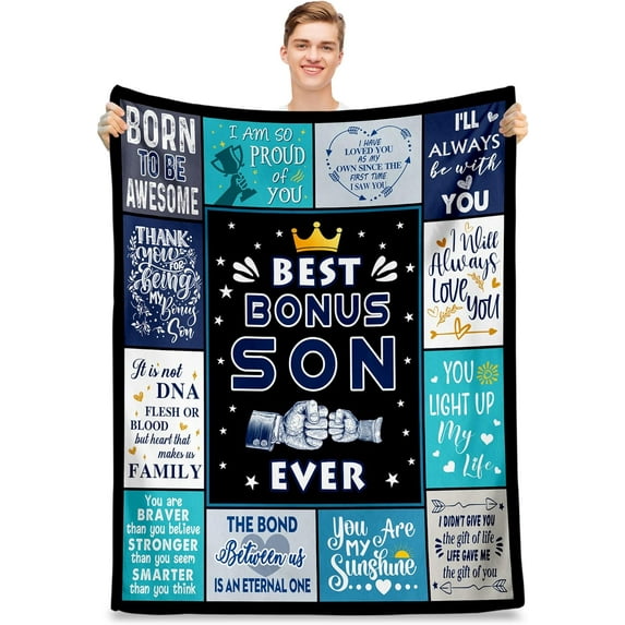 Bonus Son Fathers Day Blanket Gifts, Bonus Son Gifts from Stepmom Stepdad, Best Birthday Gifts for Bonus Son, to My Step Son Gifts Ideas, Unique Graduation Gift for Stepson Blanket 50"x60"