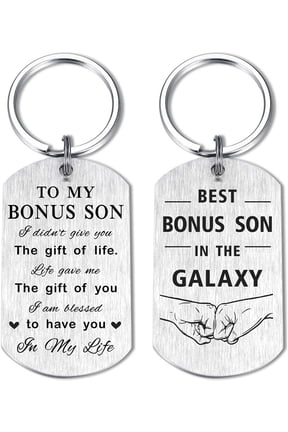 to My Bonus Son Keychain, Step Son Stepson Gift from Stepmom Stepdad, Personalized Birthday Graduation Christmas Key Chain Gifts for Bonus Child Stepchild