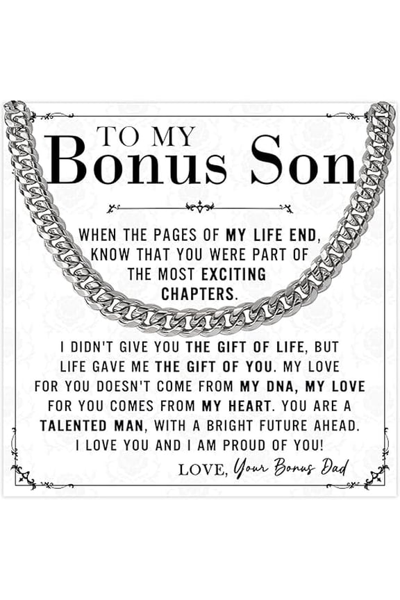 Bonus Sons Cuban Chain, Christmas Gifts with Message Card and Gift Box, Stepson Gifts From Stepdad, Bonus Son Necklace From Bonus Dad, Stepson Cuban Chain Necklace From Stepdad