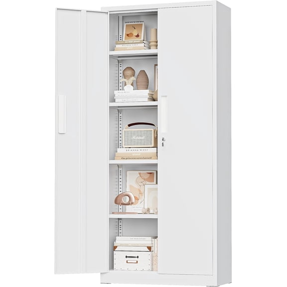 Bonusall 63" Metal Garage Storage Cabinet, 2 Locking Doors & 4 Adjustable Shelves Tall Storage, Heavy Duty Steel Tool Cabinet for Home, Office, Warehouse, School -White