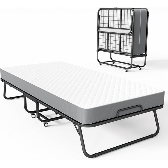 Bonusall Foldable Single Bed, Portable Bed for Adults, 5" Memory Foam Mattress-Heavy Duty Steel Frame, 75" x 31", Foldable Beds Supports 300 lbs-Compact & Space-Saving, Fold Up, Rollaway