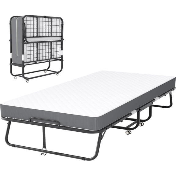 Bonusall Folding Bed with Mattress, 75" x 38" Rollaway Bed with Mattress for Adults, Space-Saving Sturdy Metal Fold Up Beds, Portable Foldable Bed with 5" Thick Mattress, Fold Up for Easy Storage