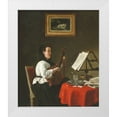 thumbnail image 1 of Bonvin, Francois 12x14 White Modern Wood Framed Museum Art Print Titled - Young Woman with a Mandolin, Portrait of Louison Kohler, 1 of 4