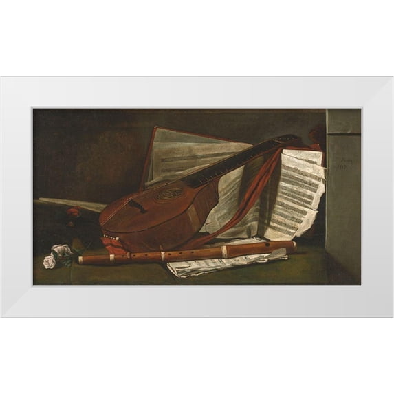 Bonvin, Francois 14x9 White Modern Wood Framed Museum Art Print Titled - Attributes of Music