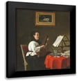 thumbnail image 1 of Bonvin, Francois 20x23 Black Modern Framed Museum Art Print Titled - Young Woman with a Mandolin, Portrait of Louison Kohler, 1 of 5