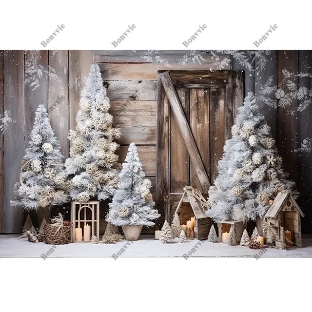 Bonvvie Merry Christmas Backdrop Xmas Tree Gifts Snowman Family Party r ...