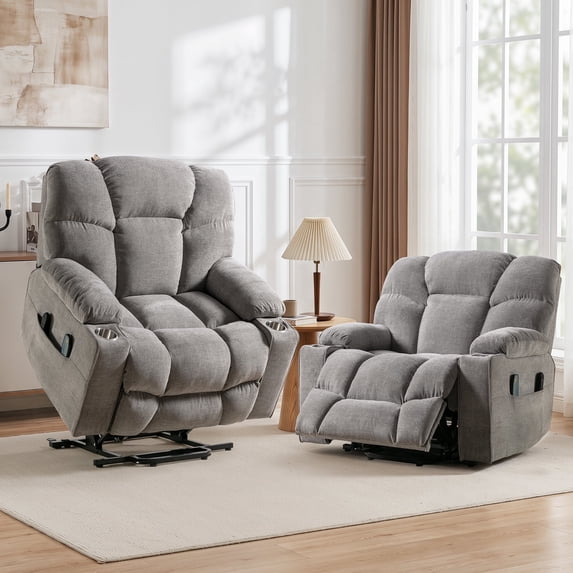 Bonzy Home 2 Pack Power Lift Recliner Chairs, Oversized Lift Chairs for Elderly with Heat, Massage, Remote and Side Pocket, Ashy