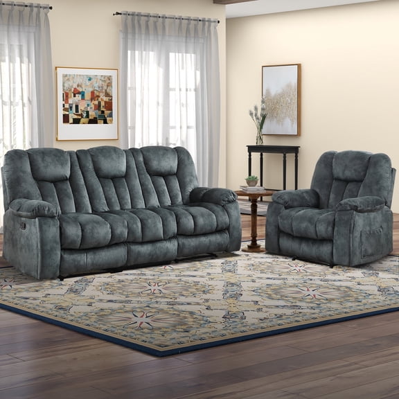 Bonzy Home 2-Piece Reclining Sofa Set, 3-Seat Recliner Sofa and Massage and Heat Recliner Chair, Olive Green