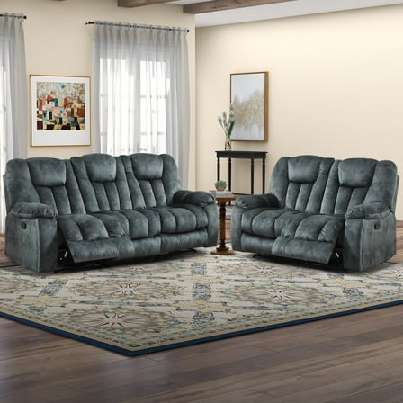 Bonzy Home 2-Piece Manual Recliner Sofa Set, Overstuffed Reclining Loveseat and Wide 3PC Recliner Chairs Sofa for living room, Olive-green