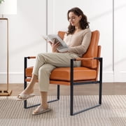 Ebello Modern Armchair with Metal Frame,Leather Arm Chair Plush Upholstered Accent Chair for Living Room, Bedroom, or OfficeMax 300lbs,Orange
