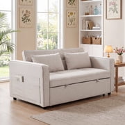 Bonzy Home 3 in 1 Convertible Sleeper Sofa Bed, 2-Seater Futon Couch with Storage Pockets, Adjustable Backrest & Pillows for Small Space, Living Room,Beige