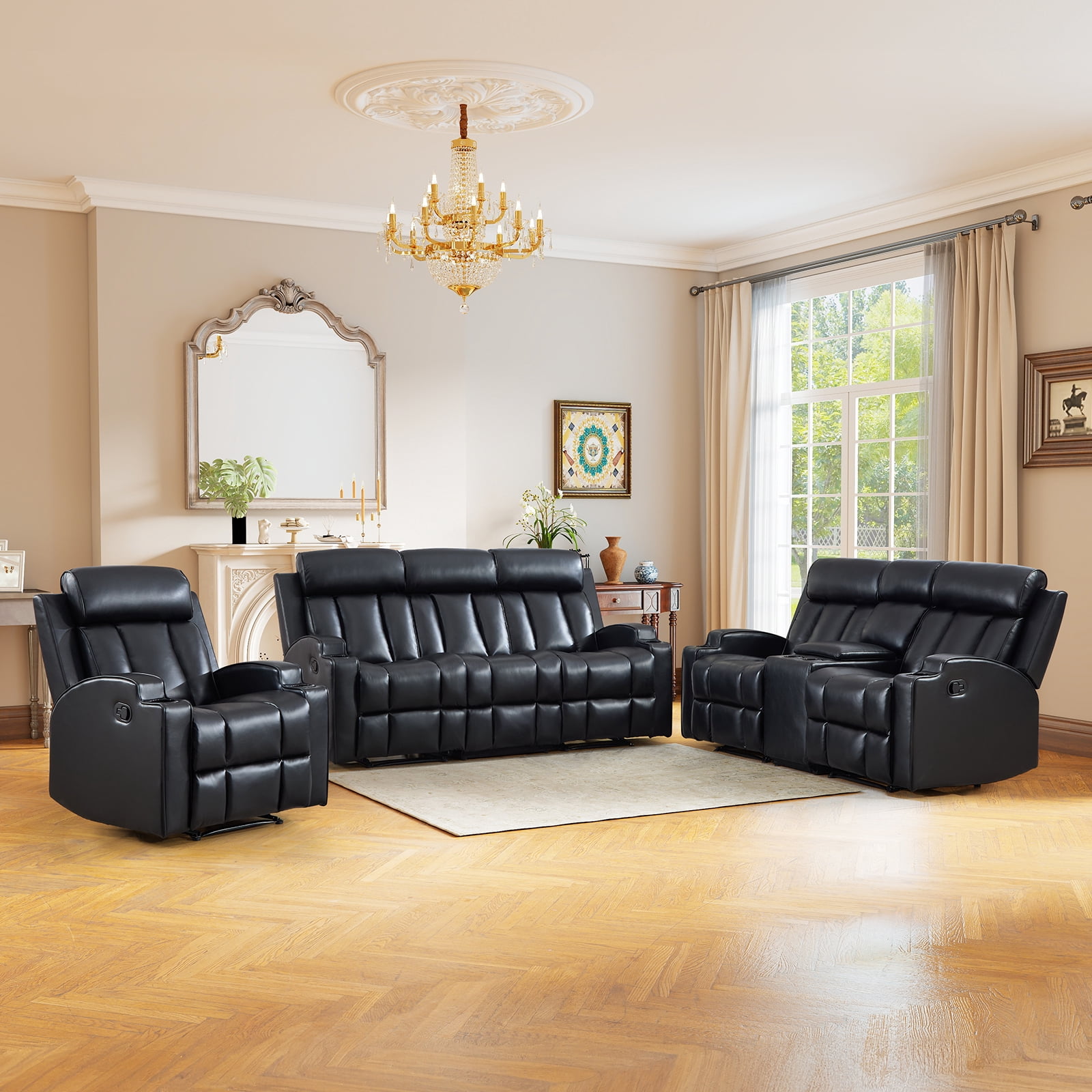 Bonzy Home 3 Pieces Recliner Sofa Furniture Set, Manual Recliner with ...
