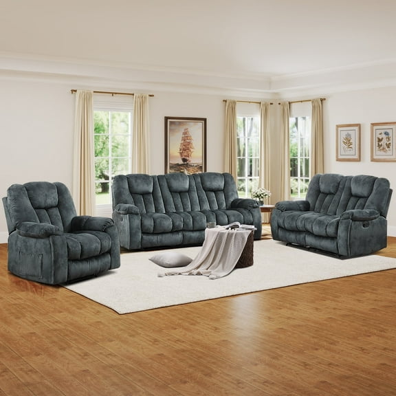 Bonzy Home 3-Piece Recliner Sofa Set Manual Recliner with Massage & Heat, Reclining Loveseat and 3-Seat Reclining Sofa Couch, Olive Green