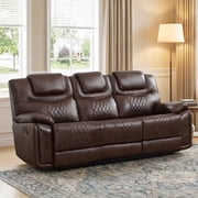 Bonzy Home 3-Seat Genuine Leather Manual Reclining Sofa   High-Comfort Couch with Dual End Recliners for Living Room & Meeting Room
