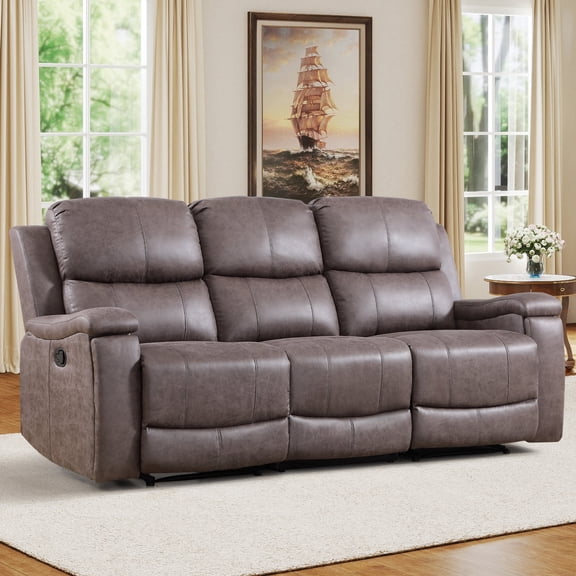 Bonzy Home 3-Seat Manual Reclining Couch, Dual Recliner Design for Living Room and Meeting Room,Saddle