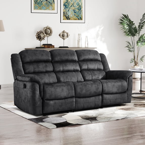 Bonzy Home 3-Seat Manual Reclining Sofa — Fabric Couch with Dual Manual Recliners for Living Room & Meeting Room Gray