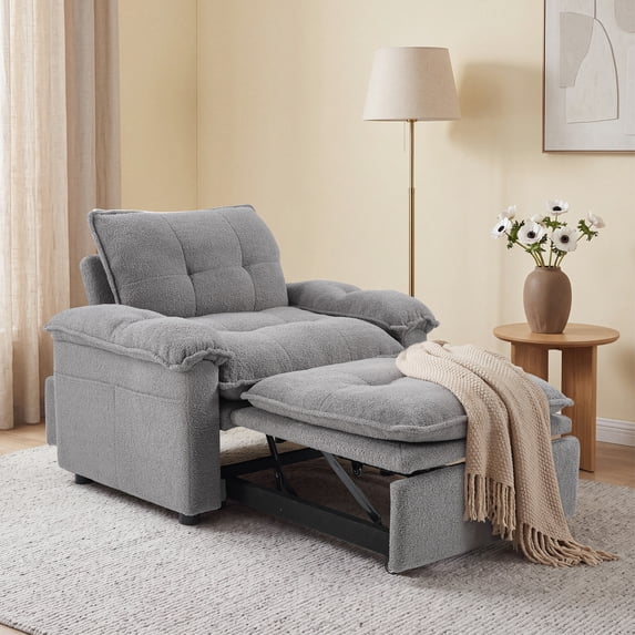 Bonzy Home 3-in-1 Pull Out Sofa Bed Chair, Soft Fabric Convertible Design with Side Storage, Gray