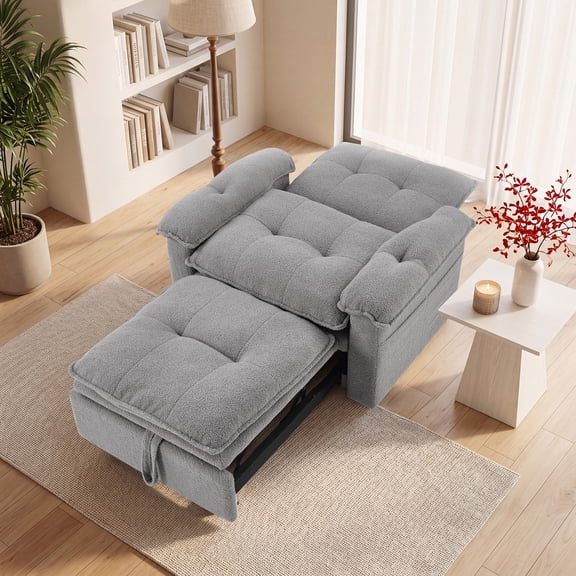 Bonzy Home 3-in-1 Pull Out Sofa Bed Chair - Convertible Recliner with Storage - Gray