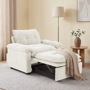 Bonzy Home 3-in-1 Pull Out Sofa Bed Chair, Soft Fabric Convertible Design with Side Storage, White