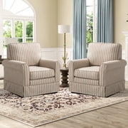 Ebello 30" Wide Bohemian Cotton Blend Vertical Brown Stripe Sloped Arm Swivel Accent Chairs for Adults,Brown(Set of 2)