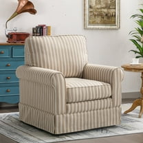 Bonzy Home 30" Wide Bohemian Cotton Blend Vertical Stripe Sloped Arm Swivel Accent Chairs for Adults, Brown