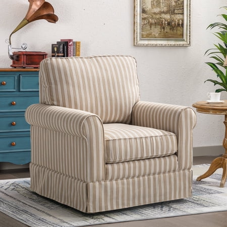 Ebello 30" Wide Bohemian Cotton Blend Vertical Stripe Sloped Arm Swivel Accent Chairs for Adults, Brown