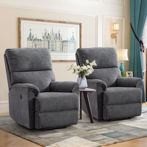 Bonzy Home Electric Recliner Set w/USB - Modern Fabric Reclining Sofa Chairs for Living Room, Comfortable Lounge Pair in Urban Gray (Set of 2)