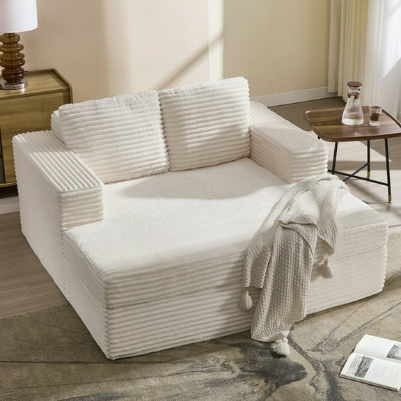 Bonzy Home Cloud Chaise Lounge - Oversized Indoor Sofa Bed Chair & Boneless Chaise for Living Room (White Corduroy)
