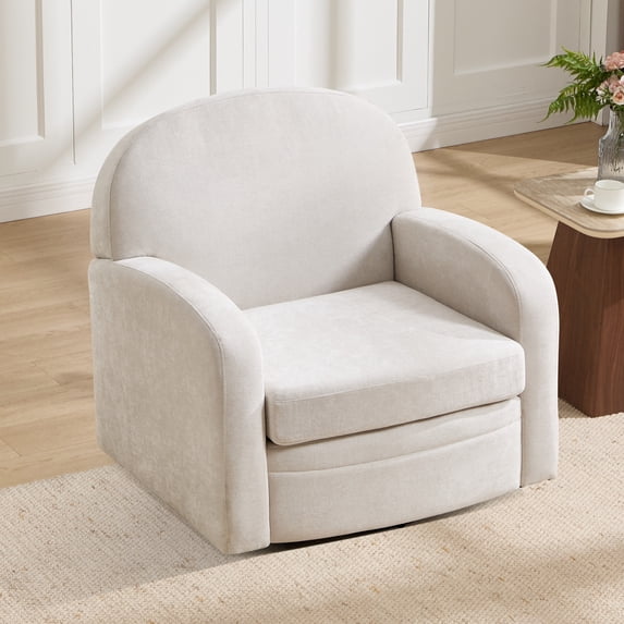 Bonzy Home 360° Swivel Accent Chair, Upholstered Chenille Armchair with Thick Cushion & Curved armrest, Single Lounge Chair for Living Room Bedroom Study Office, Beige