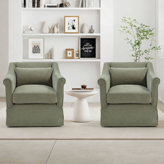 Bonzy Home 360° Swivel Accent Chair, Upholstered Fabric Leisure Armchair with Removable Cushions, Green