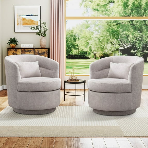 Bonzy Home 360° Swivel Barrel Accent Chair with Lumbar Pillow, Upholstered Fabric Club Chair for Living Room, Bedroom & Reading Room
