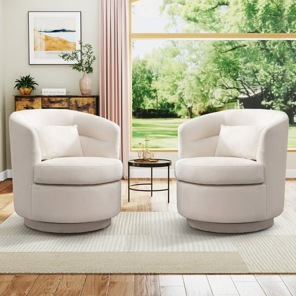 Bonzy Home 360° Swivel Barrel Accent Chair with Lumbar Pillow, Upholstered Fabric Club Chair for Living Room, Bedroom & Reading Room