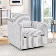 Ebello 360  Swivel Chair with Thick Padded Backrest Cushion   Fabric Square Accent Chair for Living Room, Bedroom, Office   Fully Assembled, Light Blue Stripe