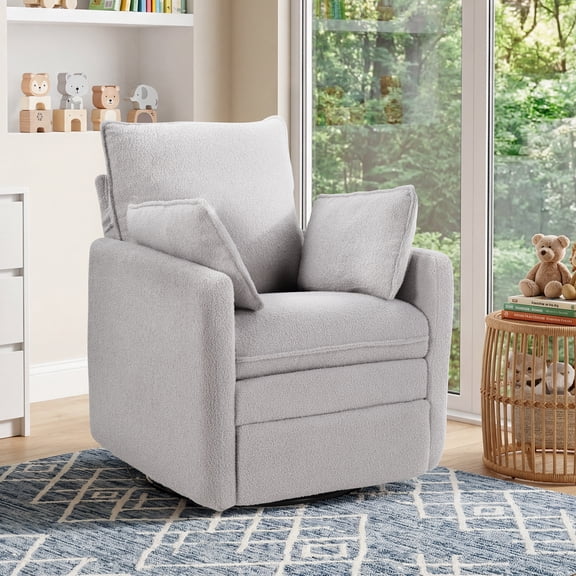 Bonzy Home 360° Swivel Glider Recliner Chair, Manual Rocking Recliner with Side Pockets & Armrest Bags, Compact Chair for Living Room，Gray