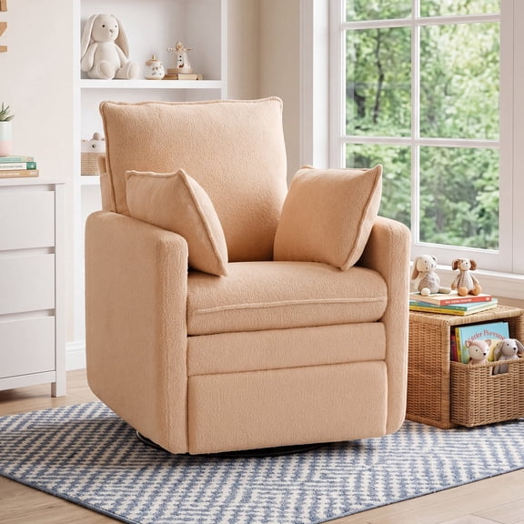 Bonzy Home 360° Swivel Glider Recliner Chair, Manual Rocking Recliner with Side Pockets & Armrest Bags, Compact Chair for Living Room，Orange