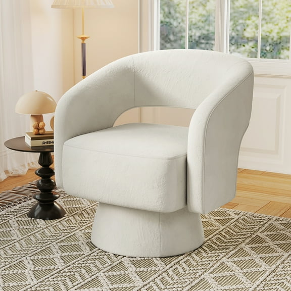 Ebello 360° Swivel Barrel Chair, Velvet Accent Armchair for Living Room, Bedroom & Office, Beige
