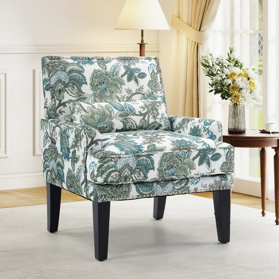 Bonzy Home Modern Accent Chair with Arms and Wooden Legs – Mid‑Century High‑Back Wing Chair with Padded Armrests & Cushioned Seat for Living Room