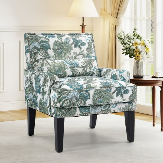 Bonzy Home Modern Accent Chair with Arms and Wooden Legs – Mid‑Century High‑Back Wing Chair with Padded Armrests & Cushioned Seat for Living Room