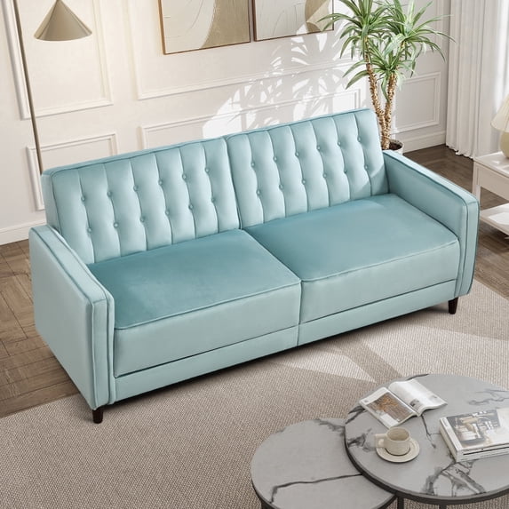 Bonzy Home Loveseat Mid Century Convertible Sleeper Sofa Modern Velvet Uphostered Tufted Couch with Adjustable Backrest, Green