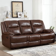 Bonzy Home Premium Genuine Leather Reclining Sofa, Overstuffed 3-Seater Manual Recliner Couches with Padded Backrest, Oversized Heavy Duty Reclining Sofa for Living Room, Brown