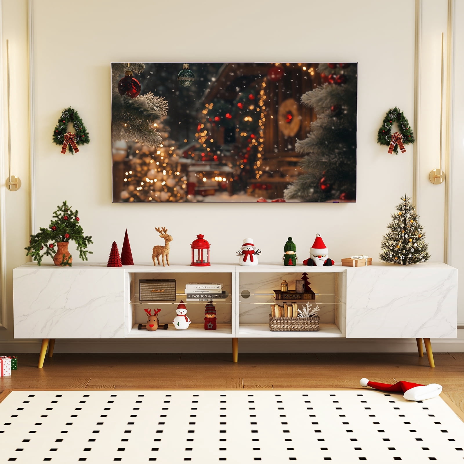 Bonzy Home 86" TV Stand, Television Console Table for 85" TV, Modern Entertainment Center with Storage Cabinets for Living Room