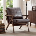 thumbnail image 1 of Ebello Mid-Century Modern PU Leather Accent Chair, Wood Frame Armchair with Removable Thick Padded Cushions for Living Room, Bedroom, Reception, Brown, 1 of 10